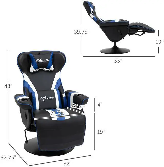 Alt view image 6 of 7 - Vinsetto Gaming Chair, Racing Style Computer Recliner with Lumbar Support, Footrest and Cup Holder, Black/White/Blue