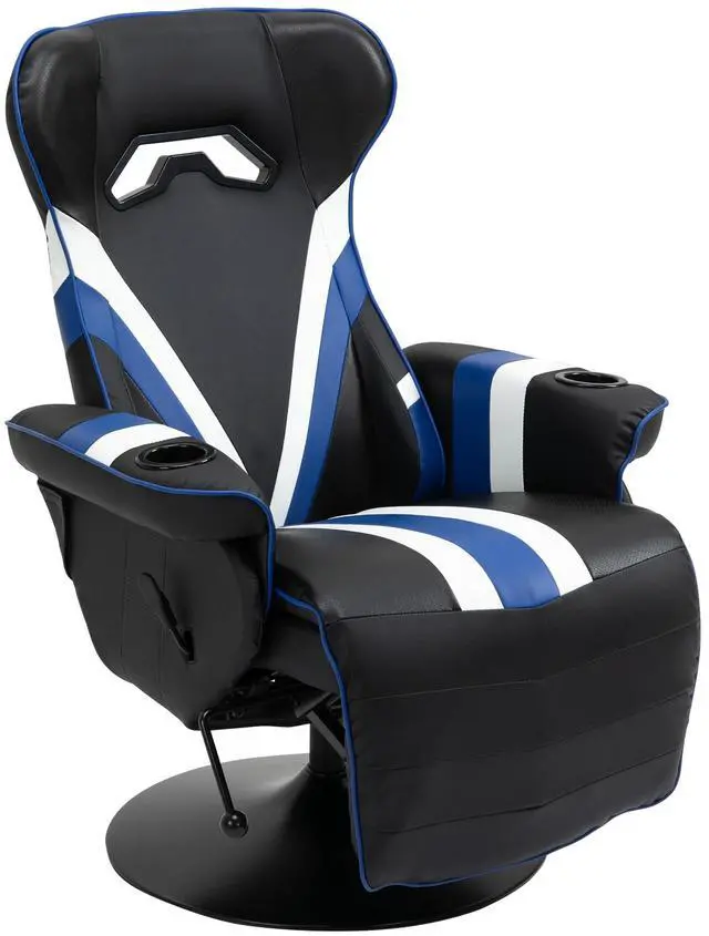 Main image of Vinsetto Gaming Chair, Racing Style Computer Recliner with Lumbar Support, Footrest and Cup Holder, Black/White/Blue