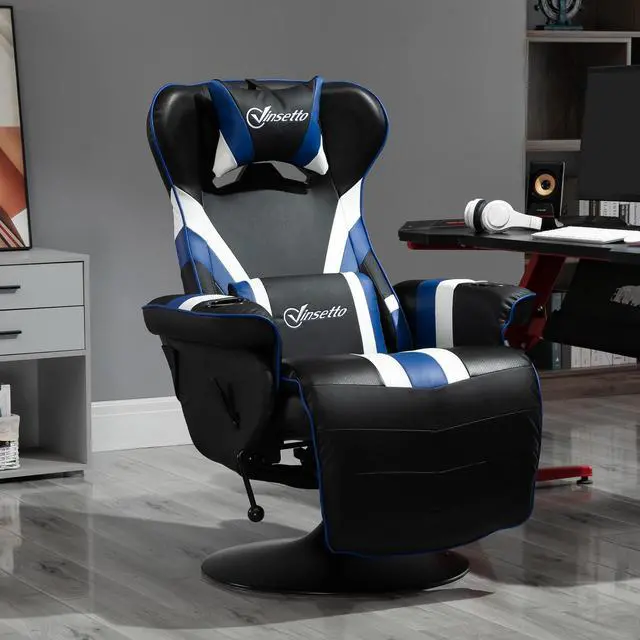 Alt view image 7 of 7 - Vinsetto Gaming Chair, Racing Style Computer Recliner with Lumbar Support, Footrest and Cup Holder, Black/White/Blue