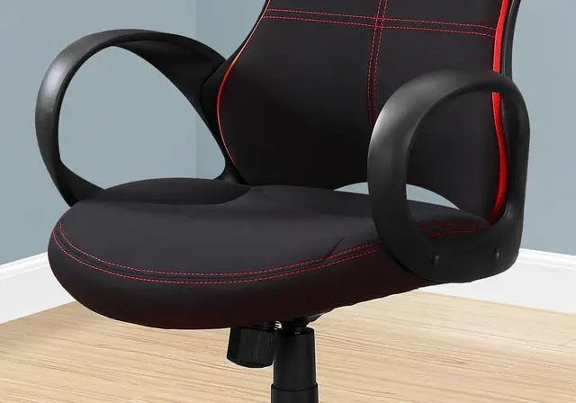 Alt view image 3 of 7 - Office Chair, Gaming, Adjustable Height, Swivel, Ergonomic, Armrests, Computer Desk, Work, Black And Red Fabric, Black Metal, Contemporary, Modern