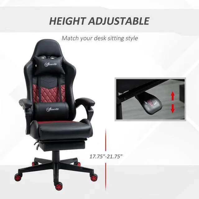 Alt view image 6 of 7 - Vinsetto Racing Gaming Chair Diamond PU Leather Office Gamer Chair High Back Swivel Recliner with Footrest, Lumbar Support, Adjustable Height, Black