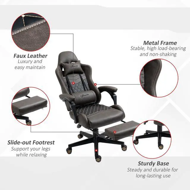 Alt view image 2 of 7 - Vinsetto Racing Gaming Chair Diamond PU Leather Office Gamer Chair High Back Swivel Recliner with Footrest, Lumbar Support, Adjustable Height, Brown