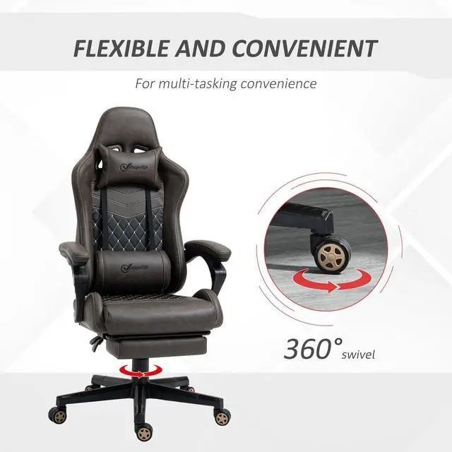 Alt view image 3 of 7 - Vinsetto Racing Gaming Chair Diamond PU Leather Office Gamer Chair High Back Swivel Recliner with Footrest, Lumbar Support, Adjustable Height, Brown