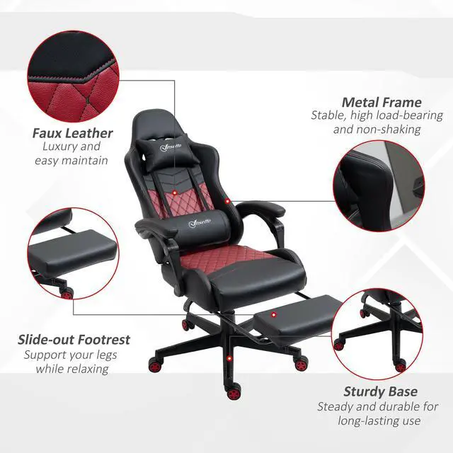 Alt view image 3 of 7 - Vinsetto Racing Gaming Chair Diamond PU Leather Office Gamer Chair High Back Swivel Recliner with Footrest, Lumbar Support, Adjustable Height, Black