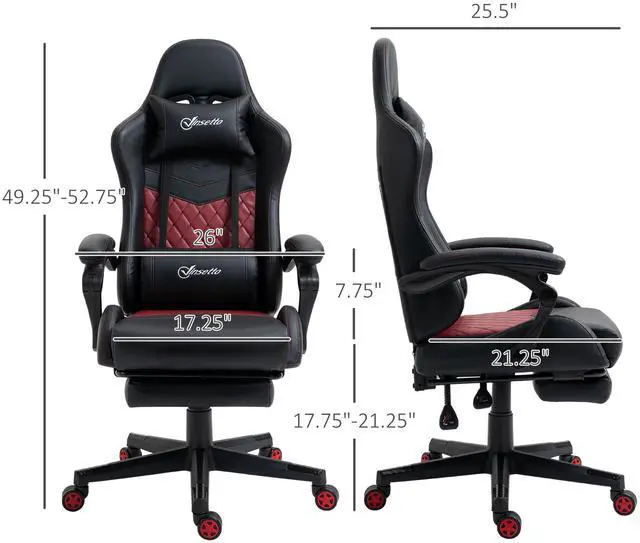 Alt view image 7 of 7 - Vinsetto Racing Gaming Chair Diamond PU Leather Office Gamer Chair High Back Swivel Recliner with Footrest, Lumbar Support, Adjustable Height, Black