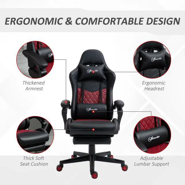 Alt view image 2 of 7 - Vinsetto Racing Gaming Chair Diamond PU Leather Office Gamer Chair High Back Swivel Recliner with Footrest, Lumbar Support, Adjustable Height, Black