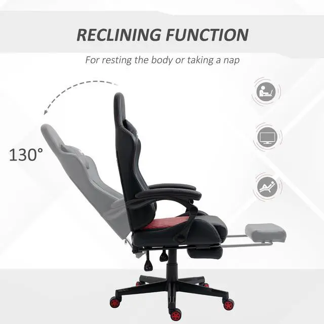 Alt view image 5 of 7 - Vinsetto Racing Gaming Chair Diamond PU Leather Office Gamer Chair High Back Swivel Recliner with Footrest, Lumbar Support, Adjustable Height, Black