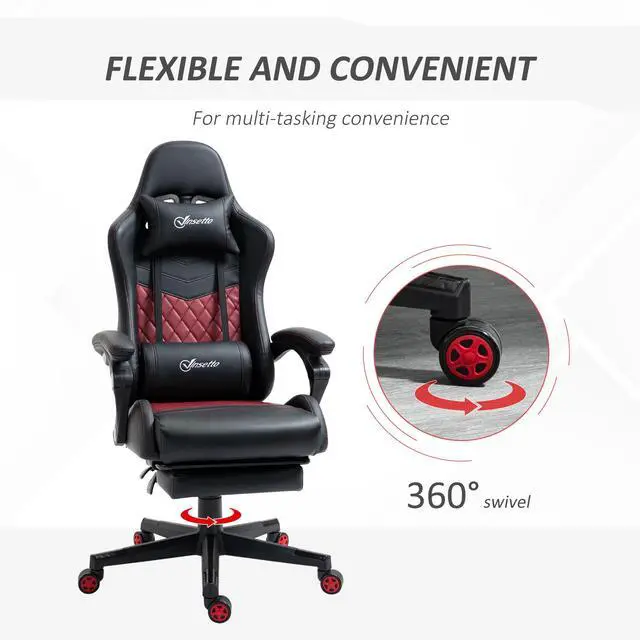 Alt view image 4 of 7 - Vinsetto Racing Gaming Chair Diamond PU Leather Office Gamer Chair High Back Swivel Recliner with Footrest, Lumbar Support, Adjustable Height, Black
