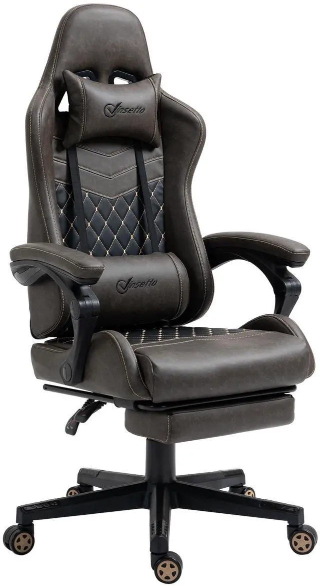 Main image of Vinsetto Racing Gaming Chair Diamond PU Leather Office Gamer Chair High Back Swivel Recliner with Footrest, Lumbar Support, Adjustable Height, Brown