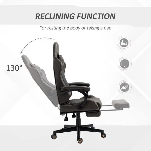 Alt view image 4 of 7 - Vinsetto Racing Gaming Chair Diamond PU Leather Office Gamer Chair High Back Swivel Recliner with Footrest, Lumbar Support, Adjustable Height, Brown