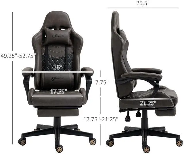 Alt view image 7 of 7 - Vinsetto Racing Gaming Chair Diamond PU Leather Office Gamer Chair High Back Swivel Recliner with Footrest, Lumbar Support, Adjustable Height, Brown