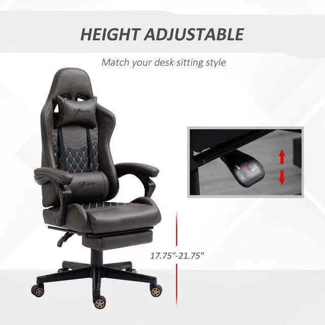 Alt view image 6 of 7 - Vinsetto Racing Gaming Chair Diamond PU Leather Office Gamer Chair High Back Swivel Recliner with Footrest, Lumbar Support, Adjustable Height, Brown