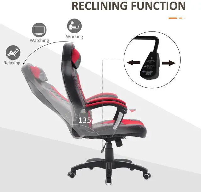 Alt view image 3 of 7 - HOMCOM 6 Vibrating Point Massage Computer Gaming Chair 5 Modes, Racing Style Heated Desk Chair Swivel Rolling Chair with Headrest, Red / Black