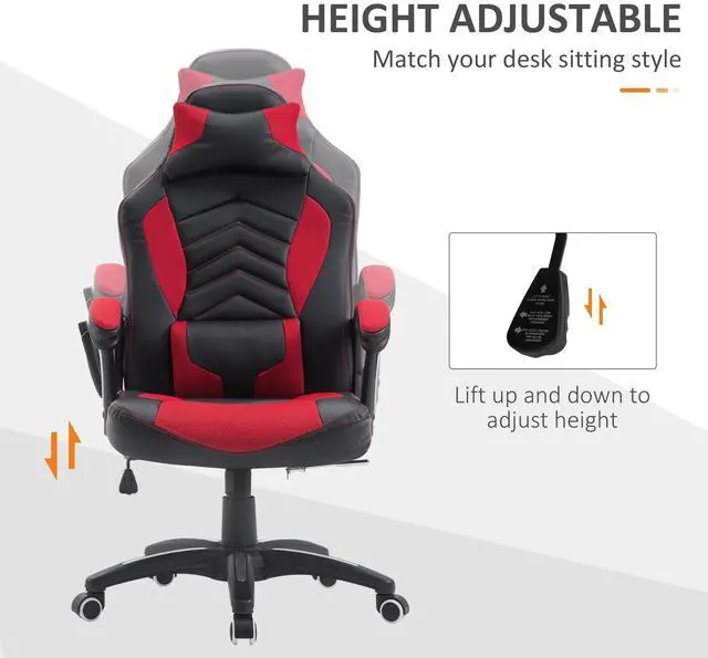 Alt view image 5 of 7 - HOMCOM 6 Vibrating Point Massage Computer Gaming Chair 5 Modes, Racing Style Heated Desk Chair Swivel Rolling Chair with Headrest, Red / Black