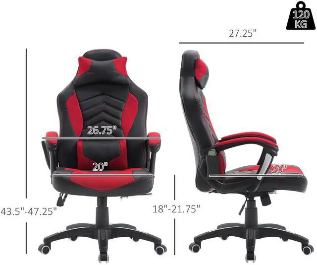 Alt view image 7 of 7 - HOMCOM 6 Vibrating Point Massage Computer Gaming Chair 5 Modes, Racing Style Heated Desk Chair Swivel Rolling Chair with Headrest, Red / Black