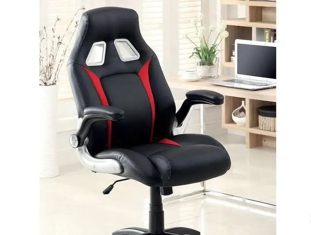 Alt view image 2 of 6 - Stylish Office Chair Upholstered 1pc Comfort Adjustable Chair Relax Gaming Office Chair Work Black And Red Color Padded Armrests