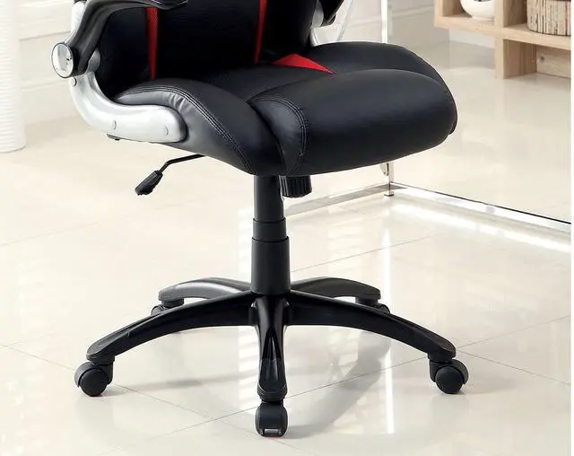 Alt view image 5 of 6 - Stylish Office Chair Upholstered 1pc Comfort Adjustable Chair Relax Gaming Office Chair Work Black And Red Color Padded Armrests