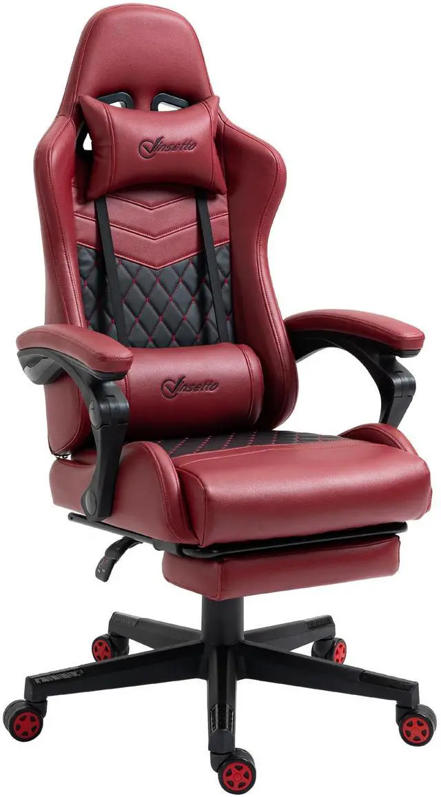 Main image of Vinsetto Racing Gaming Chair Diamond PU Leather Office Gamer Chair High Back Swivel Recliner with Footrest, Lumbar Support, Adjustable Height, Red
