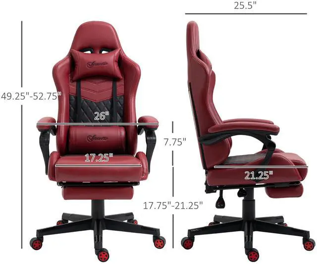 Alt view image 3 of 7 - Vinsetto Racing Gaming Chair Diamond PU Leather Office Gamer Chair High Back Swivel Recliner with Footrest, Lumbar Support, Adjustable Height, Red