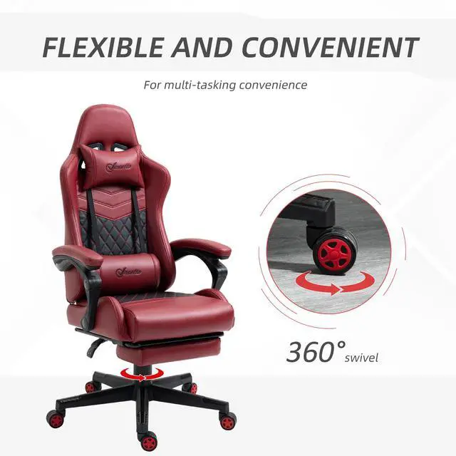 Alt view image 6 of 7 - Vinsetto Racing Gaming Chair Diamond PU Leather Office Gamer Chair High Back Swivel Recliner with Footrest, Lumbar Support, Adjustable Height, Red