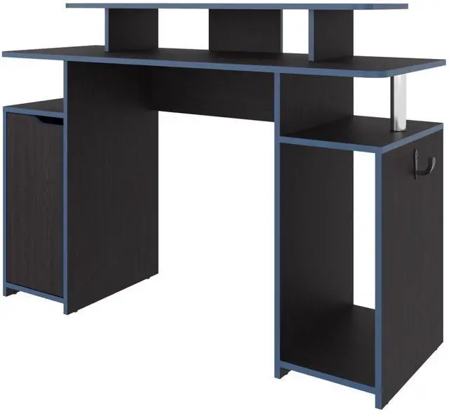 Alt view image 2 of 7 - FM FURNITURE Lol Minimalist Gaming Desk with Elevated Monitor Shelf. Blue Accents