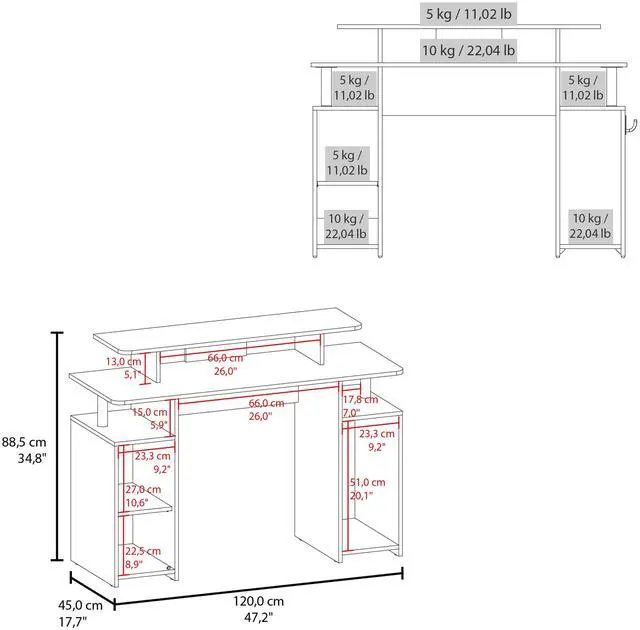 Alt view image 3 of 7 - FM FURNITURE Lol Minimalist Gaming Desk with Elevated Monitor Shelf. Blue Accents