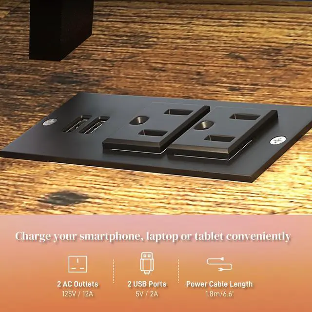 Alt view image 4 of 7 - HOMCOM 61" Computer Desk with LED Lights, Power Outlets, and USB Ports, Gaming Desk with Storage Shelves, Monitor Stand, Fabric Drawers & Remote for Home Office Study, Rustic Brown