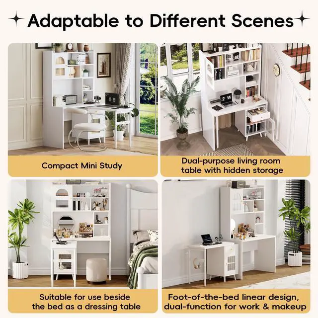 Alt view image 6 of 7 - Computer Desk with 90 Degree Rotating Desktop, 43x70 Inch Office Desk with Storage Drawer and Cabinets, Gaming Desk with Shelves, Writing Desk for Study, Work Desk for Home Office Bedroom Living Room