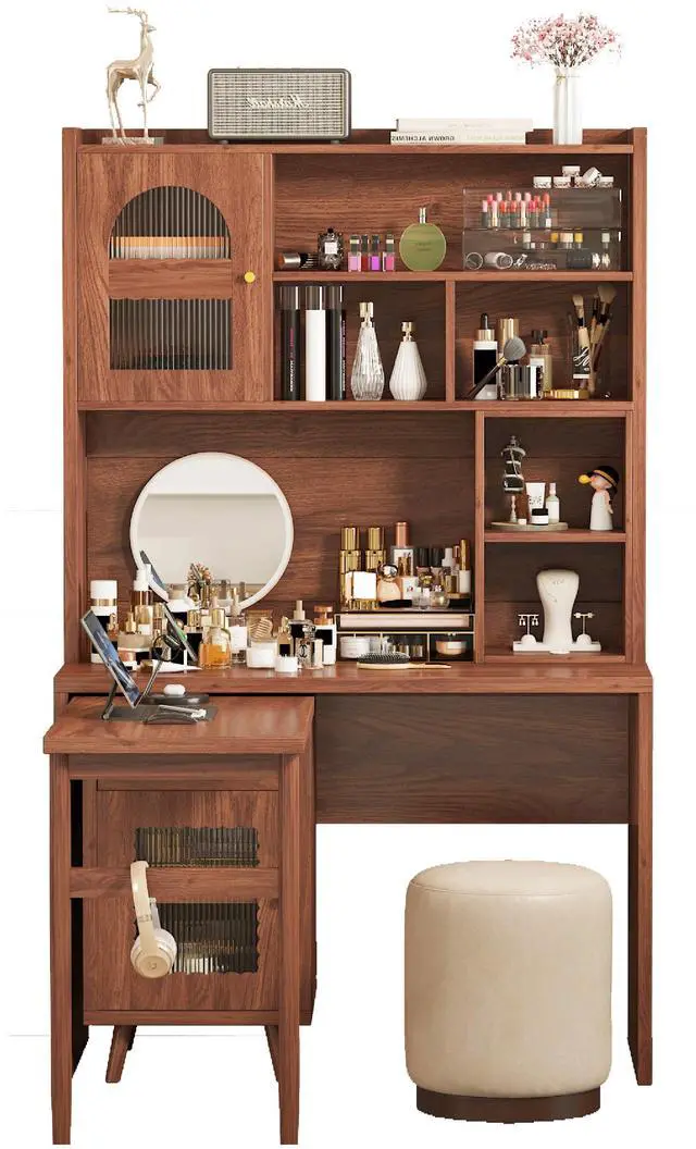 Alt view image 7 of 7 - Computer Desk with 90 Degree Rotating Desktop, 43x70 Inch Office Desk with Storage Drawer and Cabinets, Gaming Desk with Shelves, Writing Desk for Study, Work Desk for Home Office Bedroom Living Room