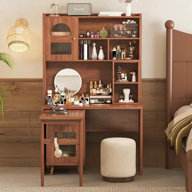 Alt view image 2 of 7 - Computer Desk with 90 Degree Rotating Desktop, 43x70 Inch Office Desk with Storage Drawer and Cabinets, Gaming Desk with Shelves, Writing Desk for Study, Work Desk for Home Office Bedroom Living Room