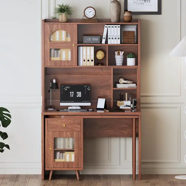 Alt view image 4 of 7 - Computer Desk with 90 Degree Rotating Desktop, 43x70 Inch Office Desk with Storage Drawer and Cabinets, Gaming Desk with Shelves, Writing Desk for Study, Work Desk for Home Office Bedroom Living Room