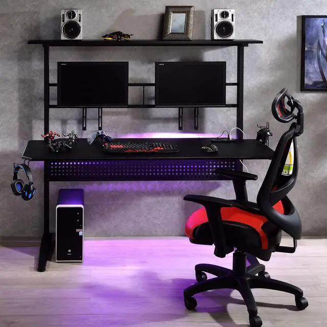 Alt view image 5 of 5 - Black Gaming Desk with LED Light