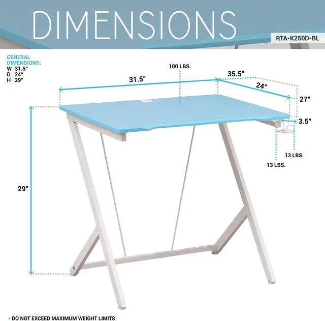 Alt view image 4 of 7 - Techni Mobili Kids Gaming Desk, Blue