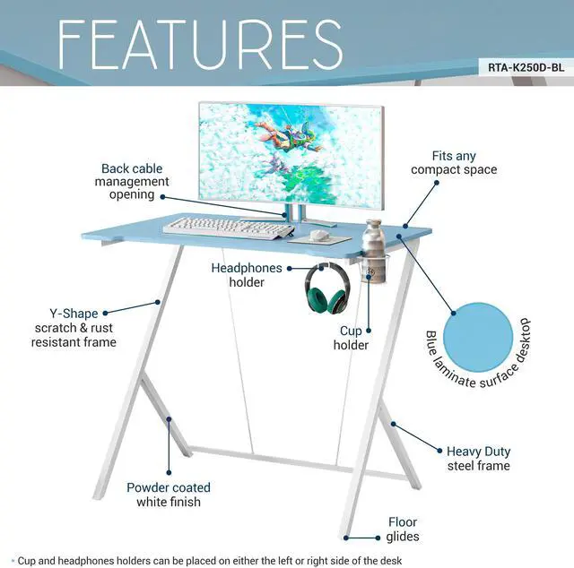 Alt view image 3 of 7 - Techni Mobili Kids Gaming Desk, Blue