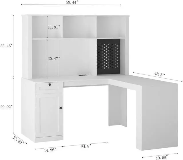 Alt view image 6 of 7 - L Shaped Desk with outlet, Computer Desk with Drawers, Bookshelf, Modern Corner Desk, Home Office Desk,L-Shaped Study Table Writing Desk,Corner Gaming Computer Desk with Storage