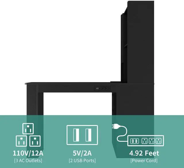 Alt view image 6 of 7 - L Shaped Desk,Computer Desk with Drawers,Bookshelf,with LED Light,Modern Corner Desk,Home Office Desk,L-Shaped Study Table Writing Desk,Corner Gaming Computer Desk with Storage