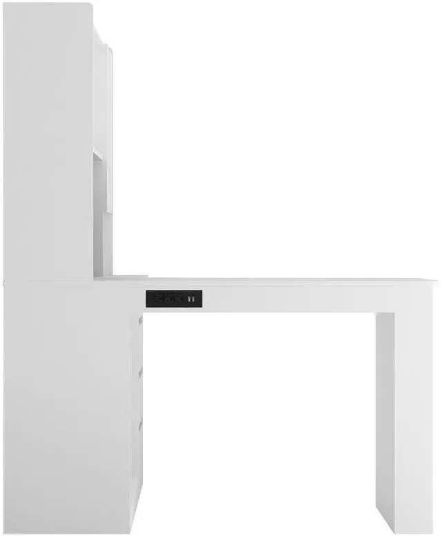 Alt view image 6 of 7 - L Shaped Desk with Charger,Computer Desk with Drawers,Bookshelf, with LED Light,Modern Corner Desk,Home Office Desk,L-Shaped Study Table Writing Desk,Corner Gaming Computer Desk with Storage