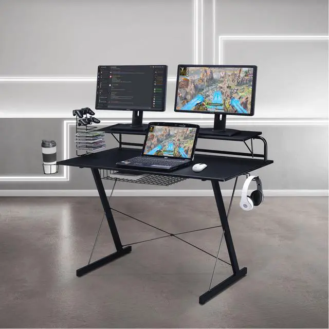 Main image of Techni Sport TS-200 Carbon Computer Gaming Desk with Shelving, Black