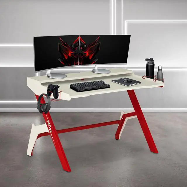 Main image of Techni Sport Ergonomic Computer Gaming  Desk Workstation with Cupholder & Headphone Hook, Red
