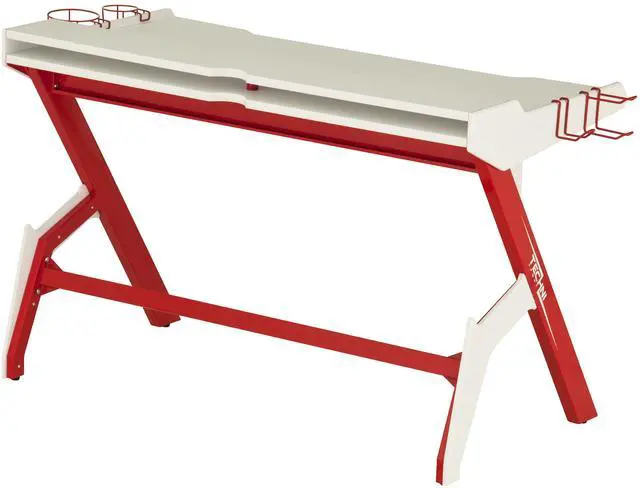 Alt view image 6 of 7 - Techni Sport Ergonomic Computer Gaming  Desk Workstation with Cupholder & Headphone Hook, Red
