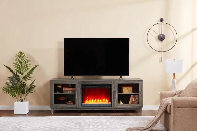 Alt view image 3 of 6 - Summit 70"W Gray Walnut Finish TV Stand Console with Fireplace and Heater
