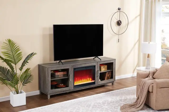 Main image of Summit 70"W Gray Walnut Finish TV Stand Console with Fireplace and Heater