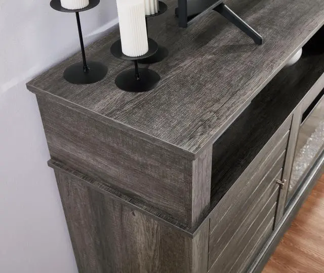 Alt view image 3 of 4 - Lucifer 70"W Gray Walnut Finish TV Stand Console with Fireplace and Heater