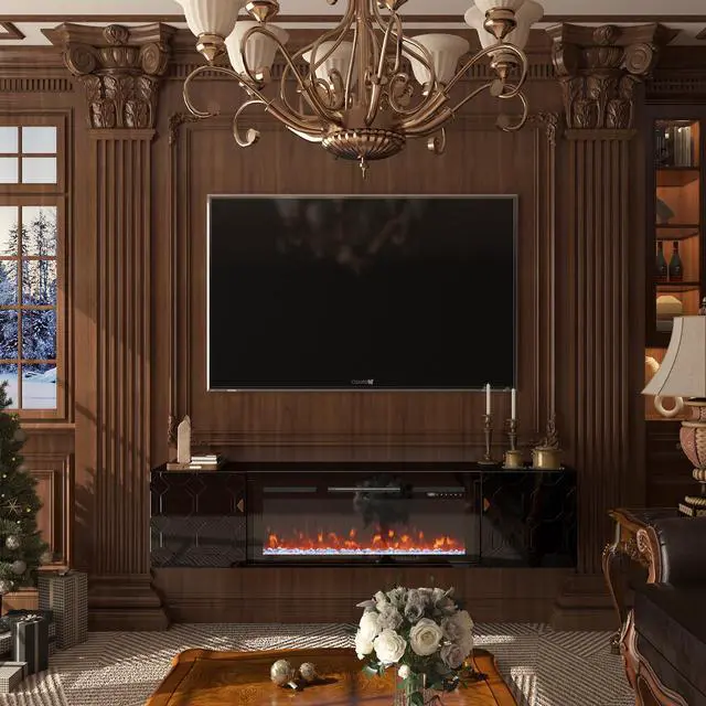 Alt view image 5 of 7 - 67 in. Black Media TV Stand in High Gloss Paint MDF