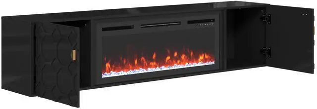 Alt view image 2 of 7 - 67 in. Black Media TV Stand in High Gloss Paint MDF