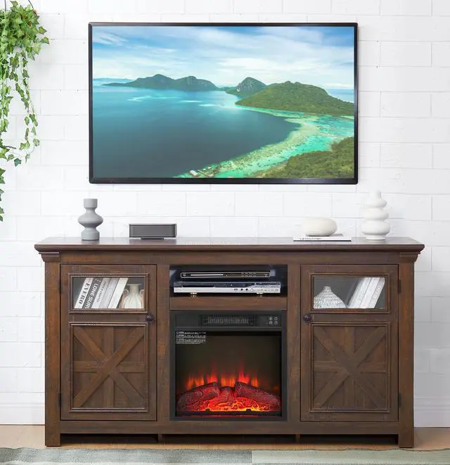 Main image of 2 Doors Cabinet Farmhouse  Cabinet, Farmhouse TV Stand Barn Design,Farmhouse TV Media Stand, Large Barn Inspired Home Entertainment Console with 18" fireplace insert,Espresso,60.23"W*15.35"D*31.7"H