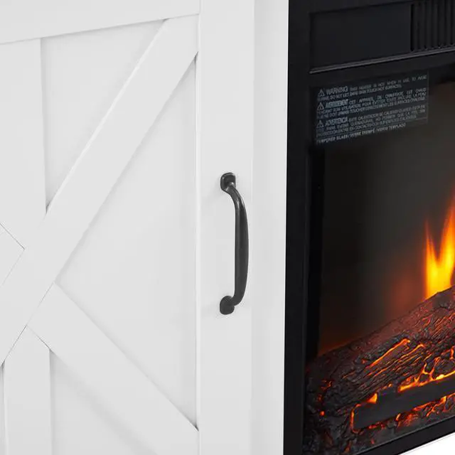 Alt view image 6 of 7 - Modern Farmhouse TV Media Stand, Large Barn Inspired Home Entertainment Console, with 23" Fireplace Insert, for TV Up to 70'', with Open Shelves and Closed Cabinets, White, 64.8"W*15.67"D*24.29"H