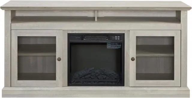 Alt view image 6 of 7 - Contemporary TV Media Stand Modern Entertainment Console with 18" Fireplace Insert for TV Up to 65" with Open and Closed Storage Space, Stone Gray, 60"W*15.75"D*29"H