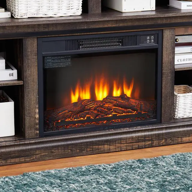 Alt view image 3 of 3 - Modern Entertainment Console TV Stand with 23" Fireplace Insert, Multipurpose Sliding Door TV Cabinet Large Storage Space, 58.11"W*15.79"D*32.36"H Antique brown