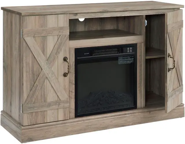 Main image of Farmhouse Classic Media TV Stand Antique Entertainment Console with 18" Electric Fireplace Insert for TV up to 50" with Open and Closed Storage Space, Gray Wash 47"W*15.5"D*30.75"H